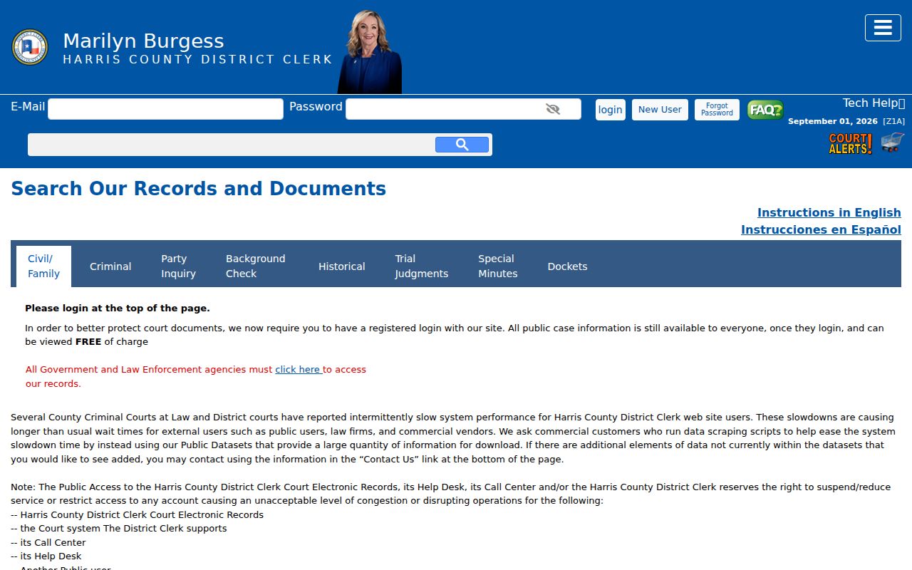 Channelview residents directory Harris County District Clerk search controls