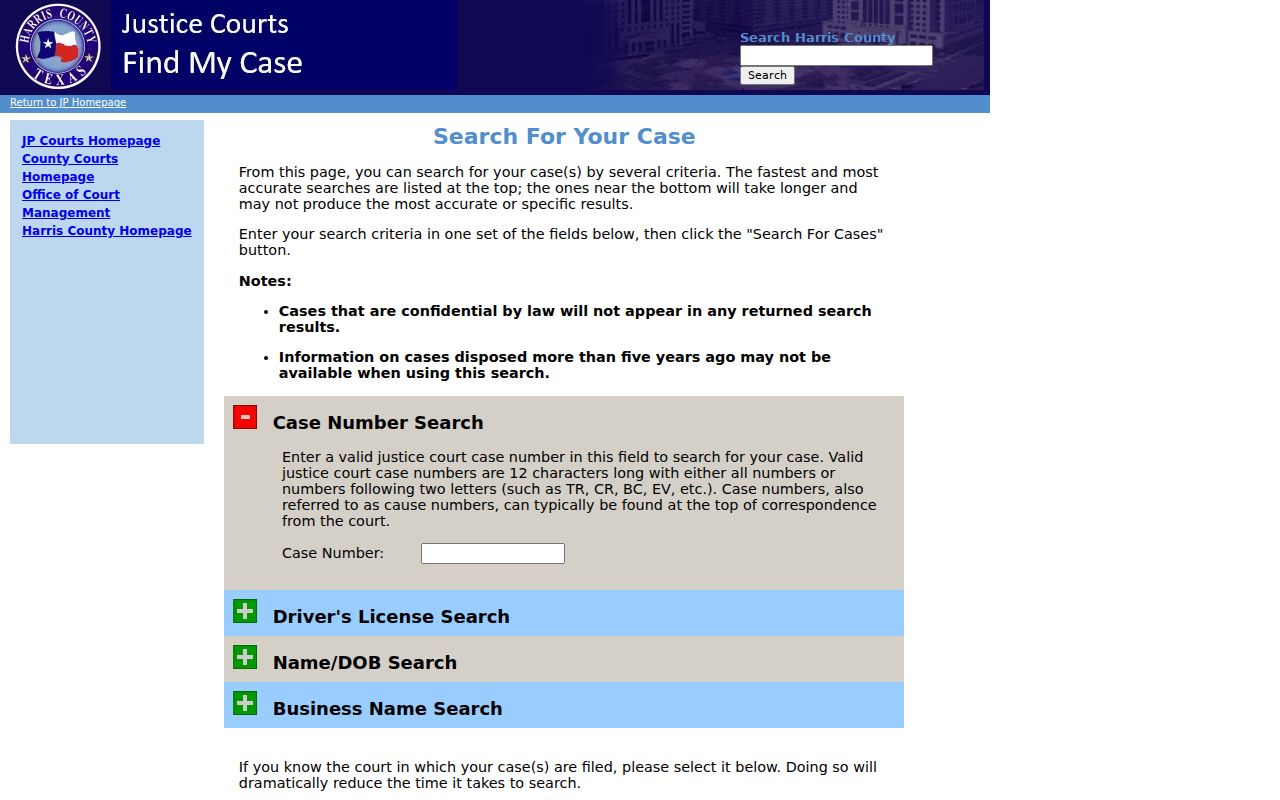 Channelview resident lookup using Harris County Justice Court search controls