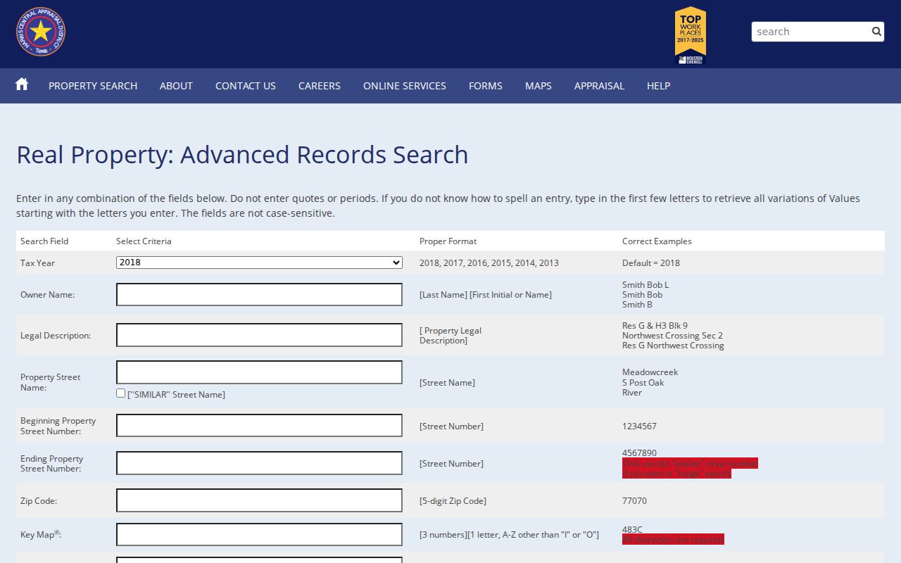 Channelview residents directory HCAD advanced property search fields