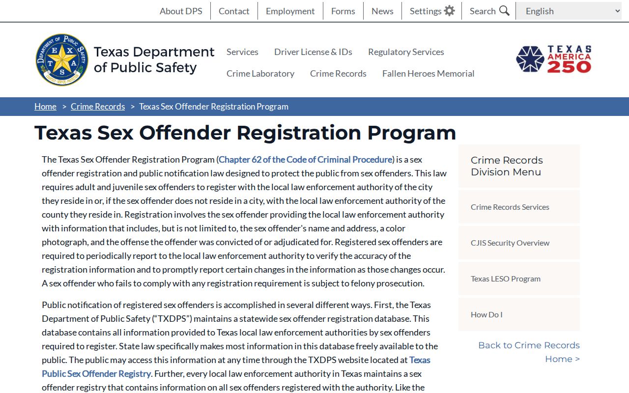 Channelview resident lookup Texas DPS registry information